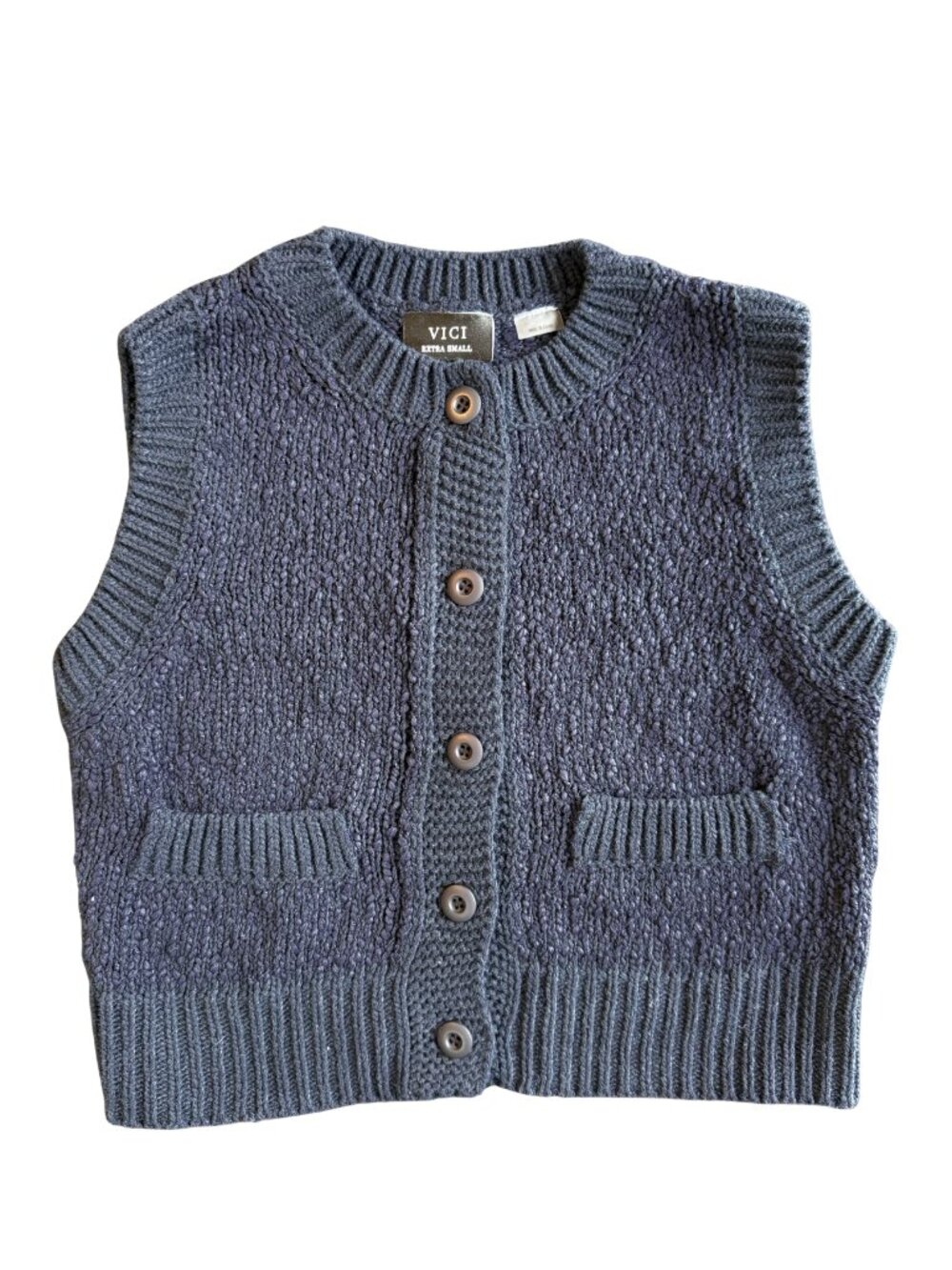 VICI Button Front Blue Knit Sweater Vest Size XS